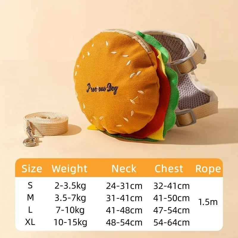Cartoon hamburger design adjustable vest leash for dogs and cats in backpack escape-proof harness