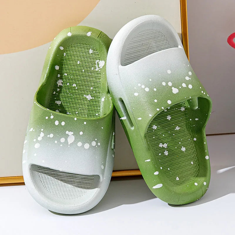 Gradient blue children's PVC slipper sandals on a white background, showing the non-slip sole.