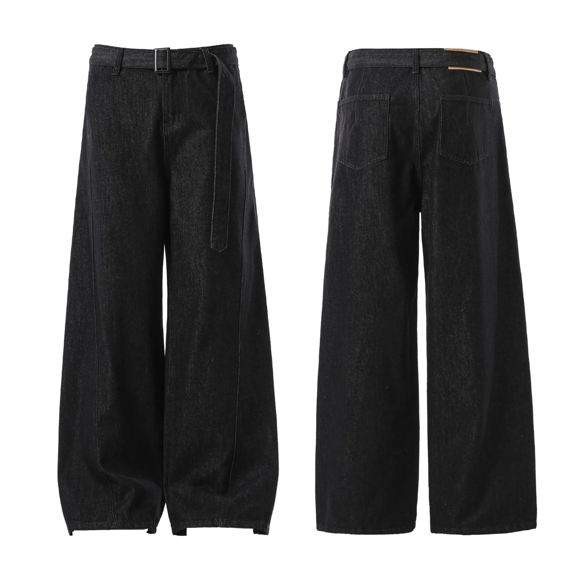 Black high waist straight leg denim jeans on a neutral background.