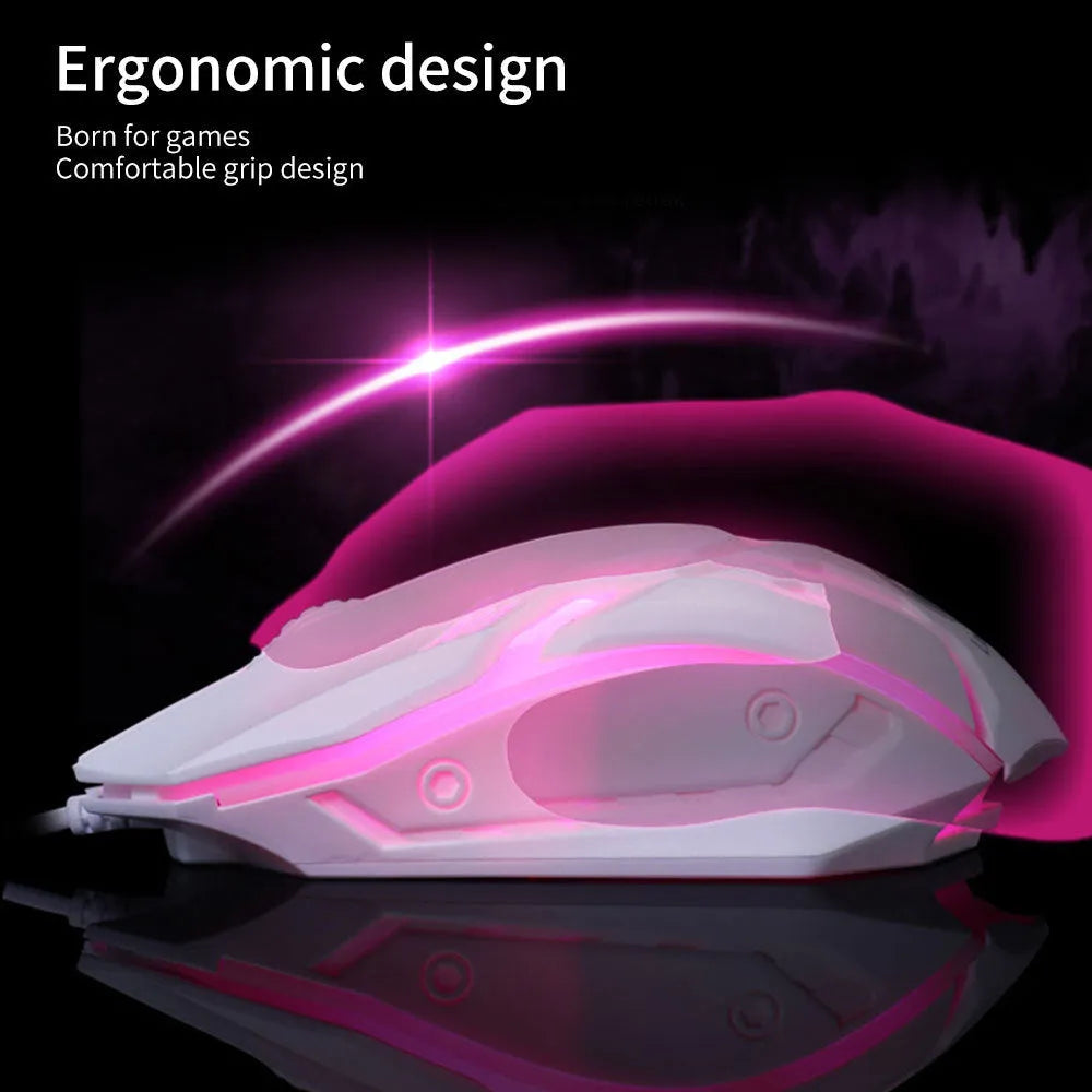 Wired USB mouse with colourful glow effects, 1600 DPI sensor, and 120mm size