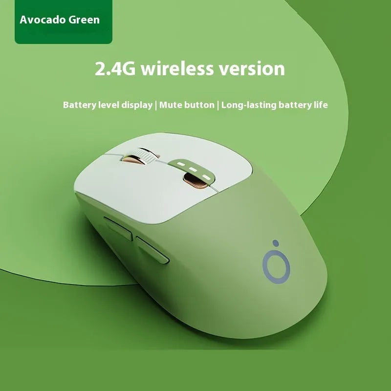 Mute wireless computer mouse in matcha green colour showing compact 110mm size with five buttons