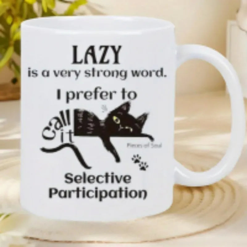 White ceramic mug with 11oz capacity showing thermal transfer picture customisation example
