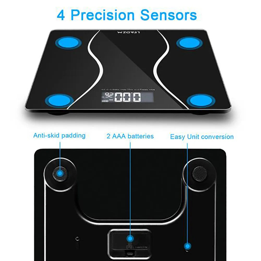 Black electronic body scale with digital display for personal weight measurement up to 180kg