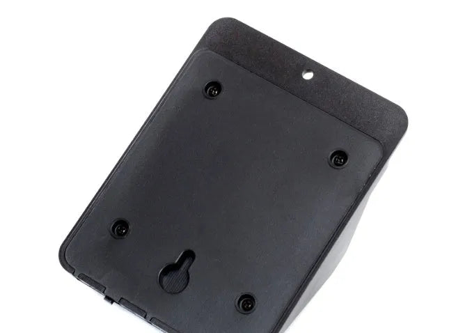 Four white solar-powered LED sensor lights for outdoor wall or garden installation.