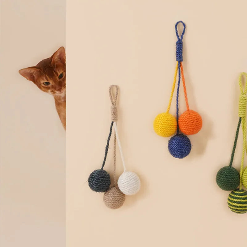 Interactive cat teaser stick toy set with fishing rod handle and four different toy attachments including catnip balls