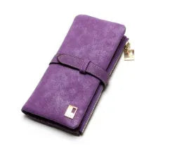 Korean retro matte leather long wallet open showing card slots and coin compartment