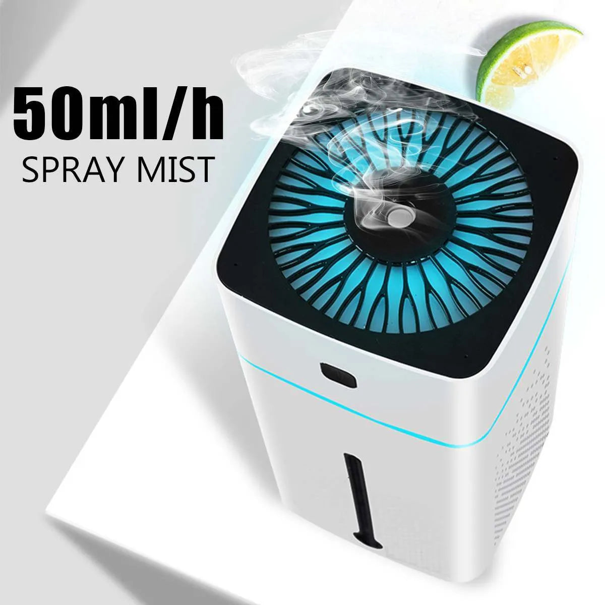 Black or white USB desktop humidifier 103mm wide 218mm high with 1000ml tank