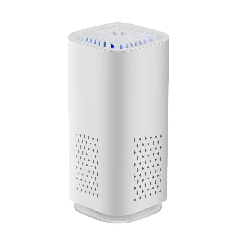 Mini car air purifier with USB cable in black and white colour options