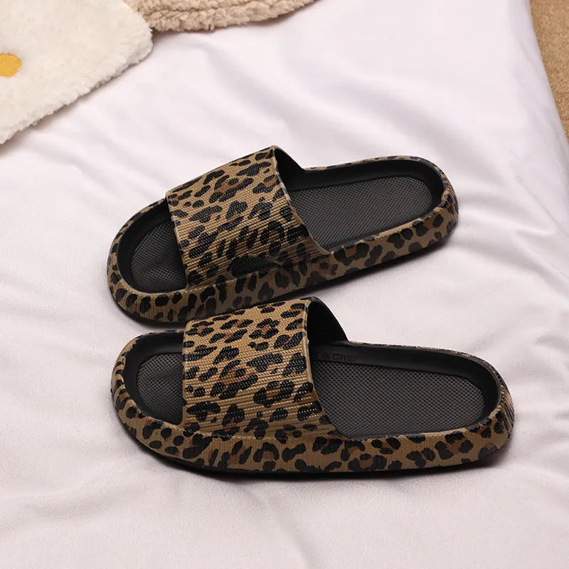 Leopard print slippers for women with thick EVA sole in multiple colour options