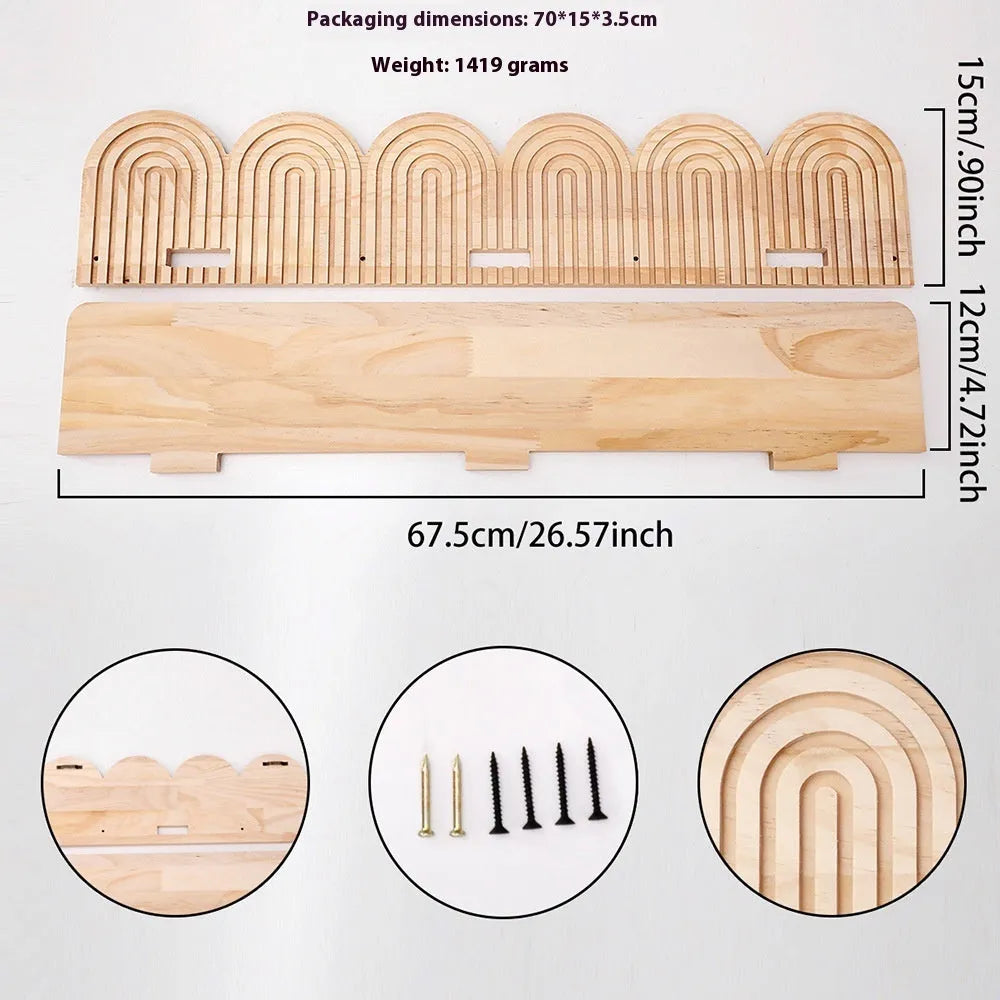 Solid wood wall-mounted flower pot storage rack with multiple shelf layers for plant organisation