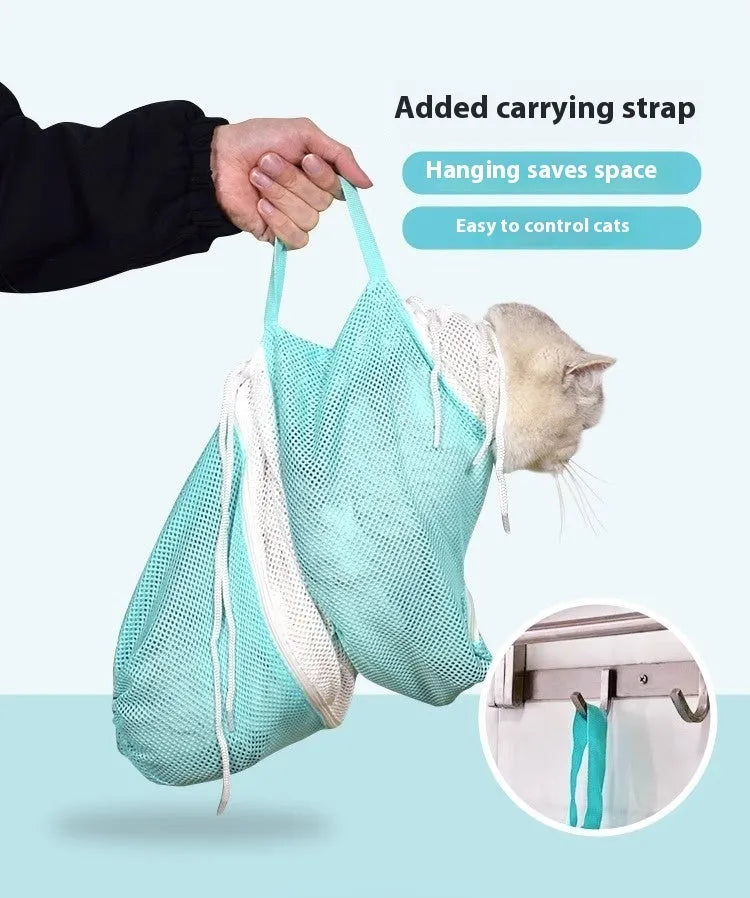 Upgraded 5th generation cat grooming bag in grey white, green white, and pink white colour options