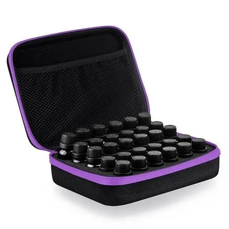 Red EVA essential oil storage bag with 30 compartments for 15ml bottles, cube shape with zipper