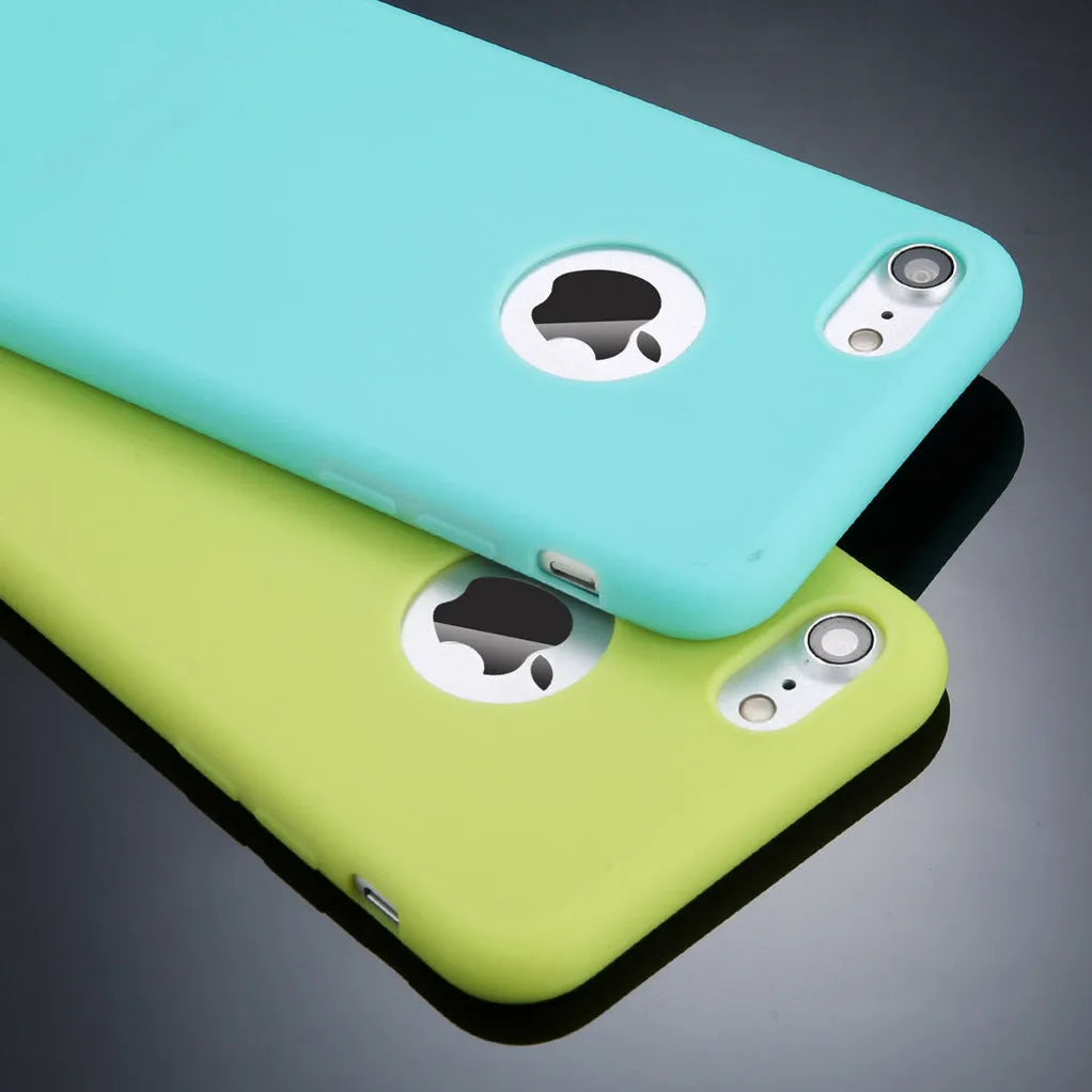 Candy colour soft silicone TPU phone case for iPhone with plain back in six colour options