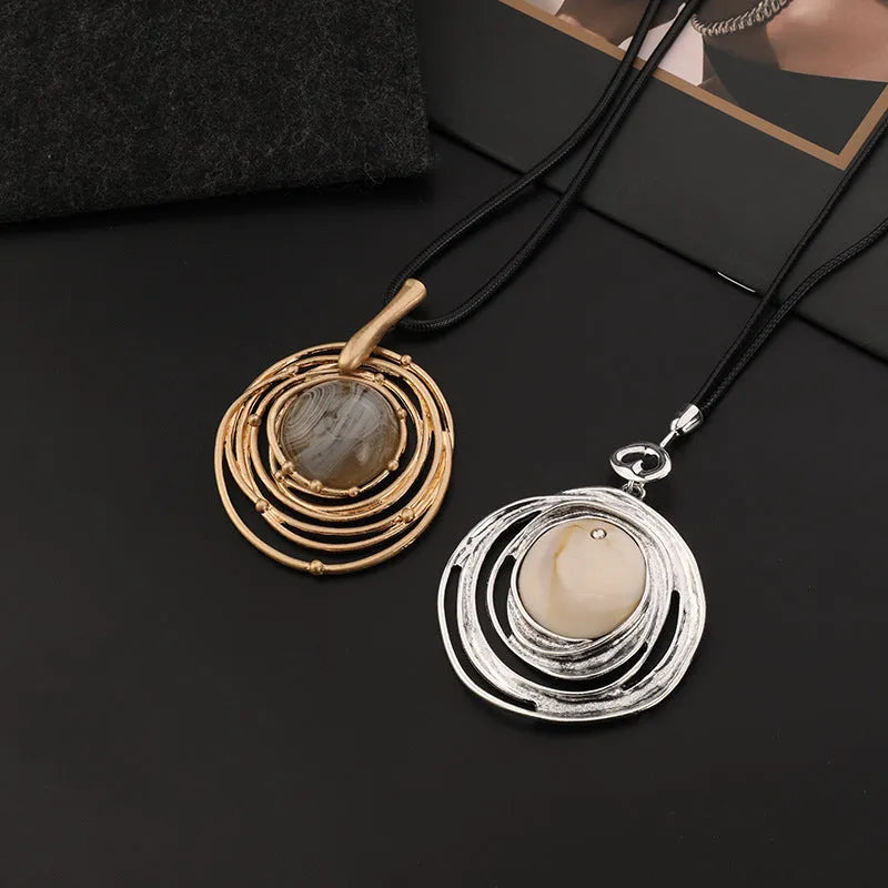 Geometric pendant necklace with snakeskin wax rope chain in gold colour, adjustable length 51-80cm