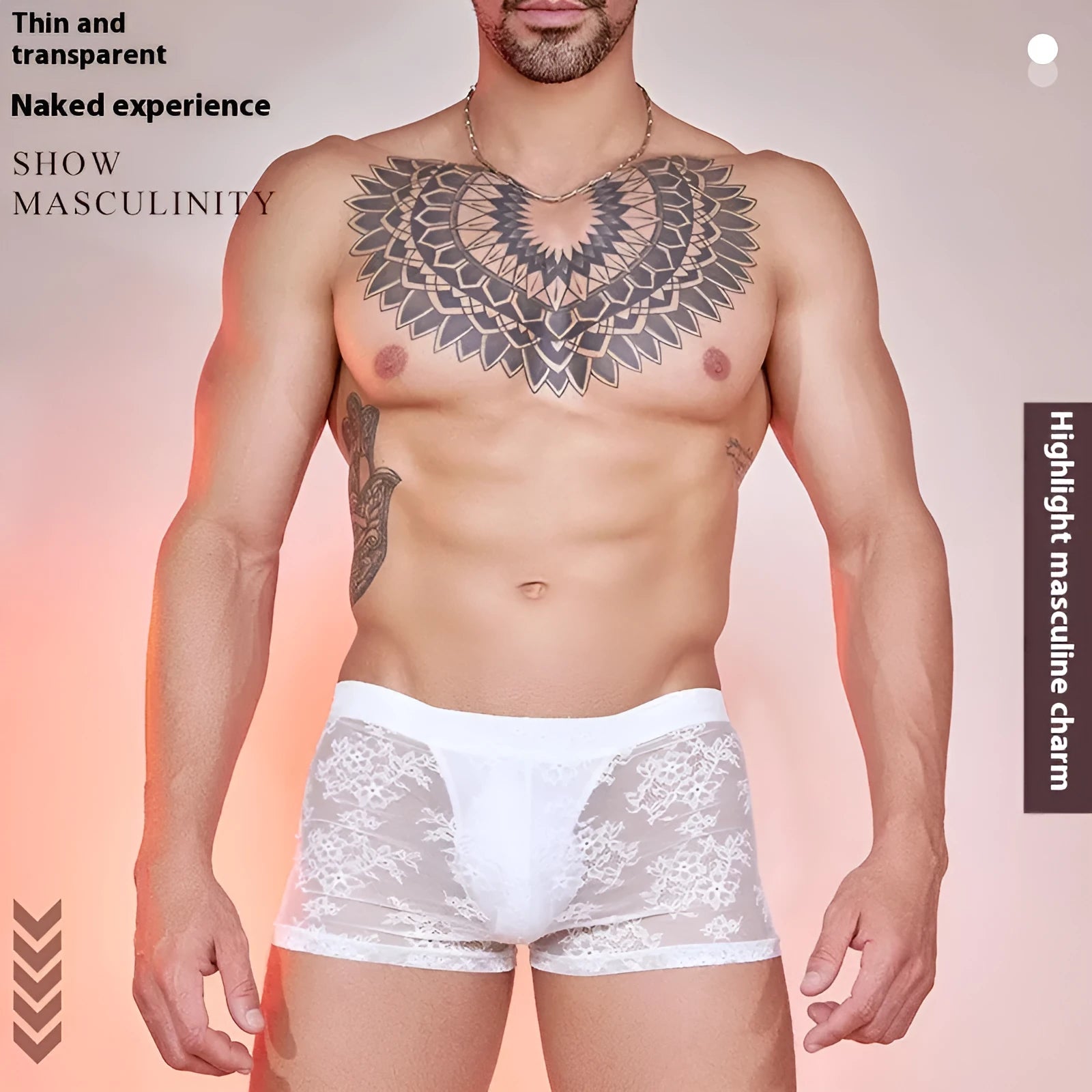 Men's black lace boxers made from nylon fabric in a free size.