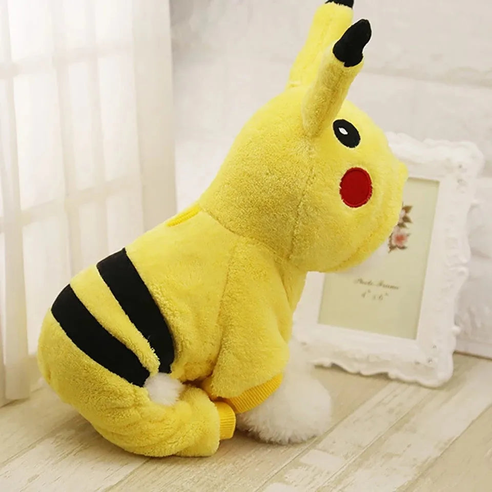 Pet fleece coat in cartoon costume design for cats and dogs, available in sizes XS to XXL