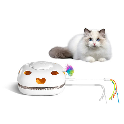Cat toy with feather teaser wand in picture colour measuring 19.8x11.5x19.5cm