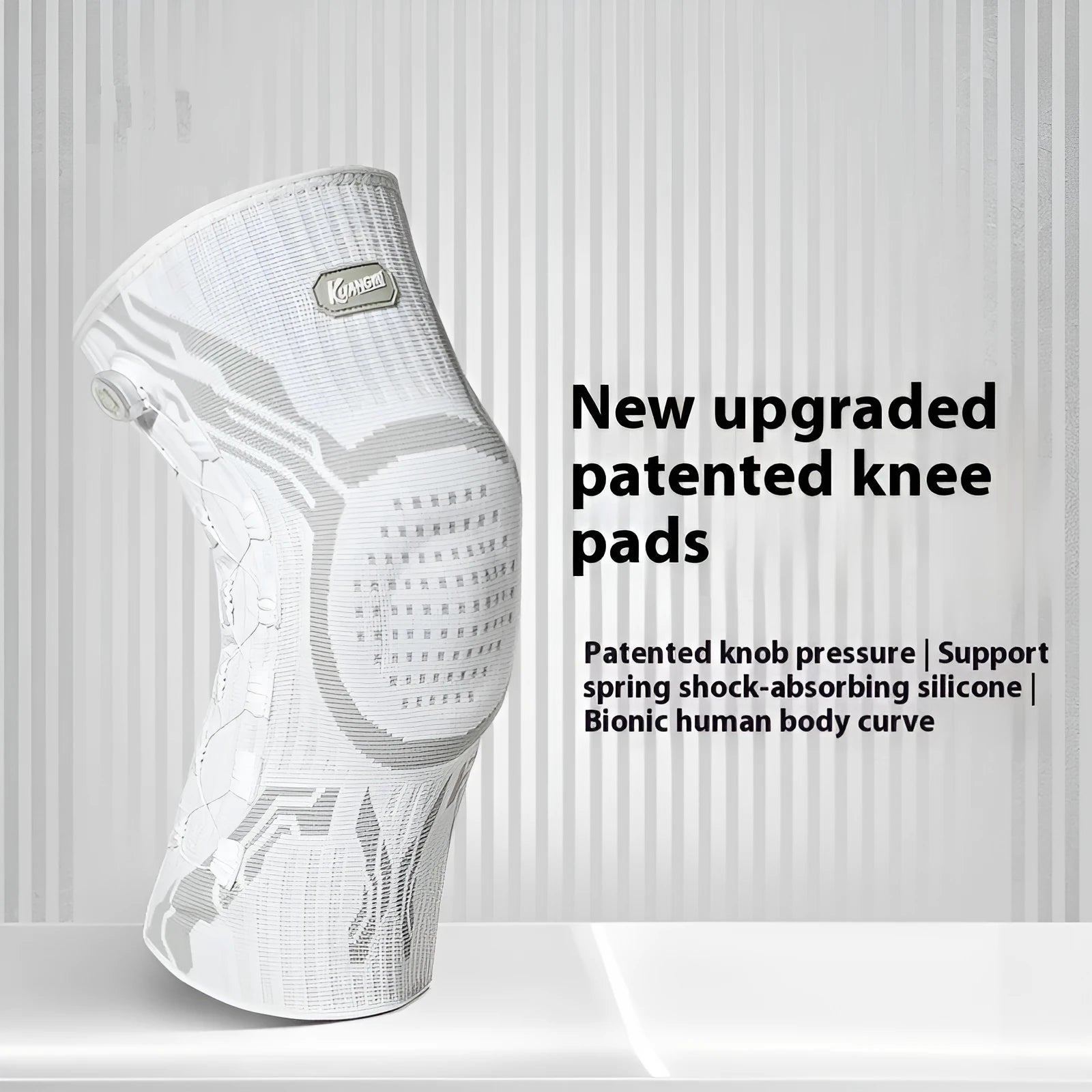 Grey-white sports kneecaps for left and right knees in M, L, XL sizes for basketball, running, football, badminton