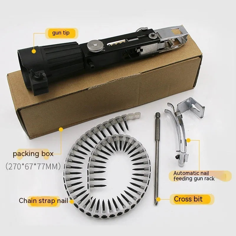Chain screw gun head electric screwdriver with automatic functionality and metal construction
