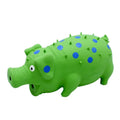 Blue pig-shaped latex dog chew toy with a textured surface and squeaker.