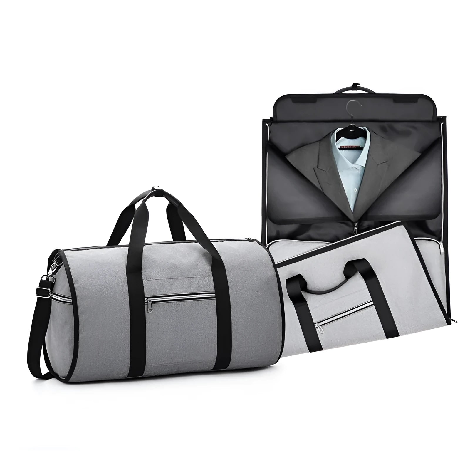 Medium-sized cylindrical travel bag in Oxford cloth, shown in one of four colours: black, blue, light grey, or red.