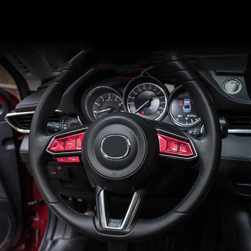 Atz aluminium alloy steering wheel decorative sticker set showing brushed red, silver, and blue hollow buttons