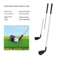 Metal golf club set showing adult and children's size options for outdoor practice