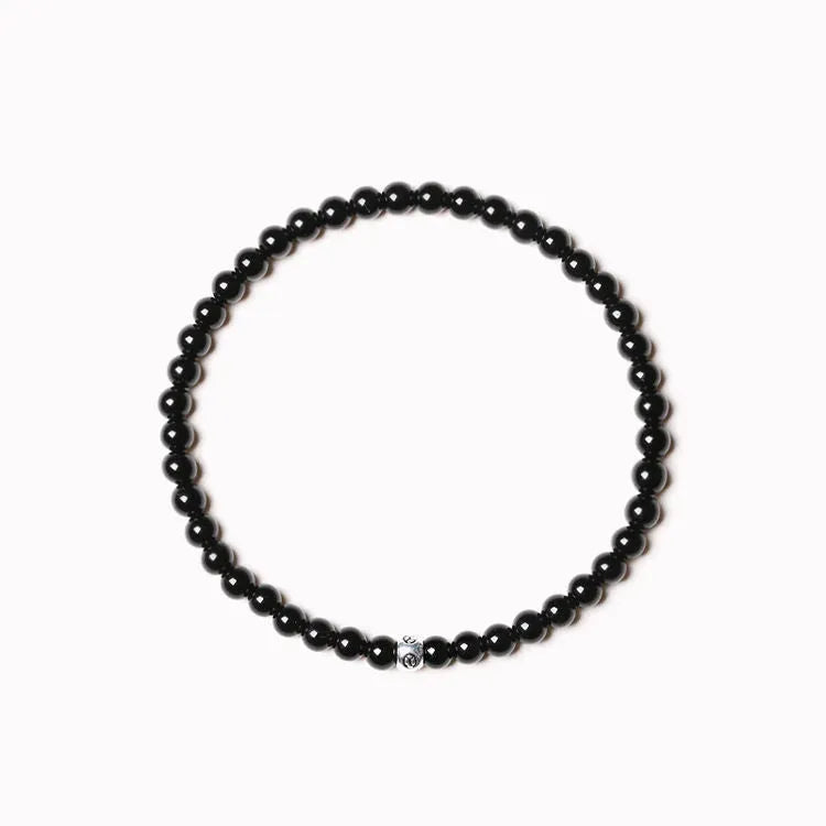 Geometric agate obsidian blue San bead bracelet with 4mm electroplated chamfered square grains