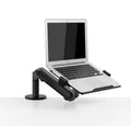 Silver aluminium alloy laptop stand with air pressure arm bracket on desktop