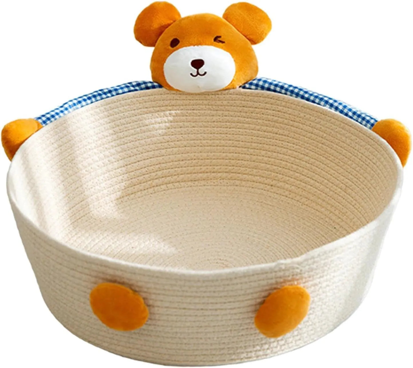 Woven cotton rope cat nest bed with scratching board in bear design for indoor pets