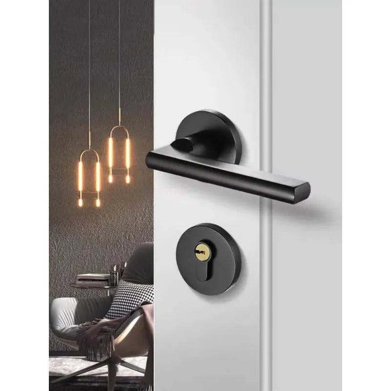 Aluminium alloy split magnetic door lock handle body with mute mechanism for timber doors in black and silver finish