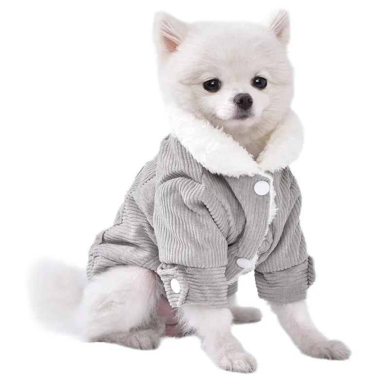 Lambswool grey dog fleece vest with wool lining for winter warmth