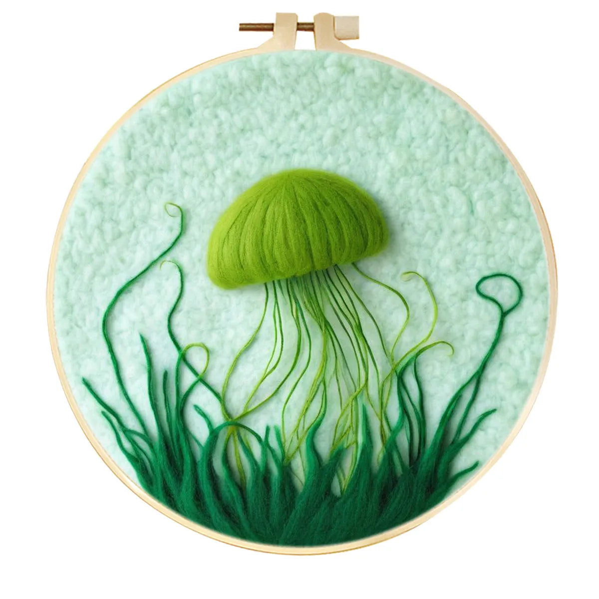 Round linen fabric embroidery kit with free hoop for making a 20x20 cm three-dimensional floral blanket painting.