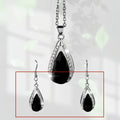 Black and red teardrop glass pendant necklace and earrings jewellery set