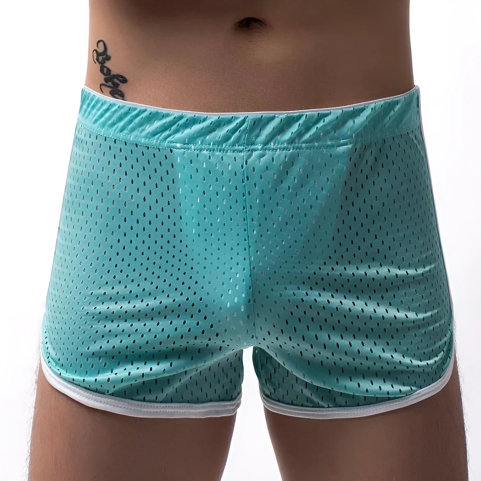 Men's black boxer shorts showing three-point ventilation panels and a mid-waist design.