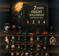 Halloween advent calendar display with numbered blind boxes containing horror-themed resin dolls