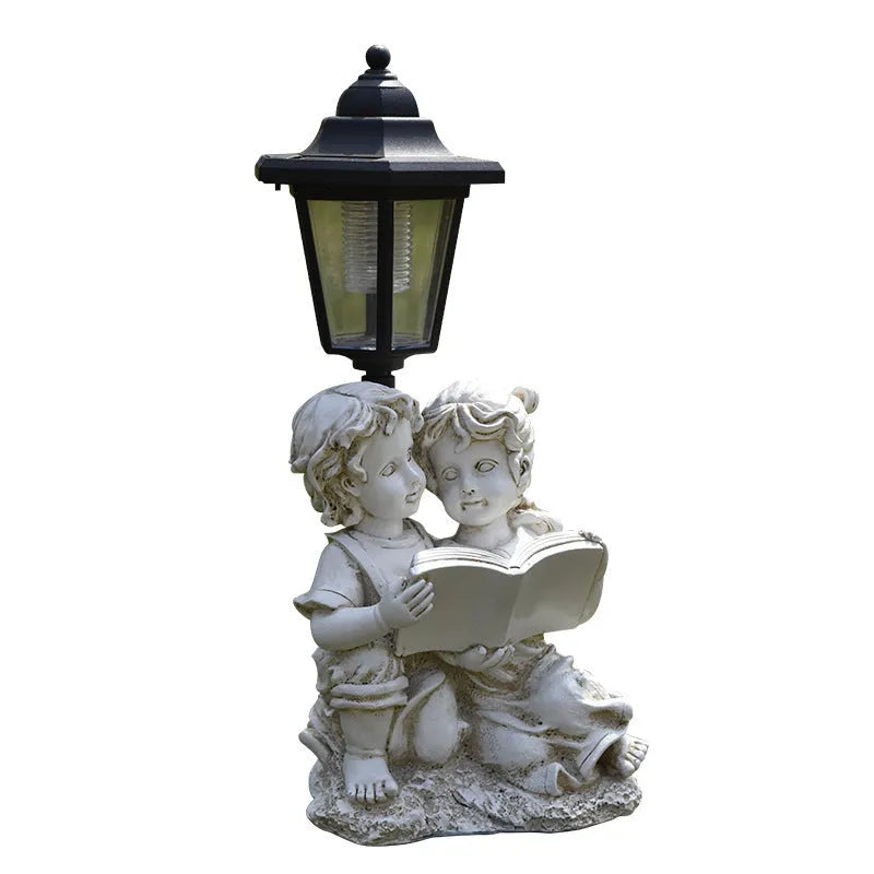 Hexagonal solar garden lamp in synthetic resin with decorative design options