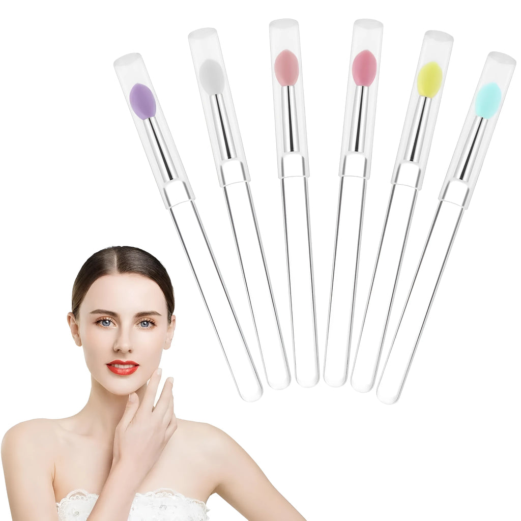 Set of silicone lip brushes with caps in various colours including blue, pink, and purple.