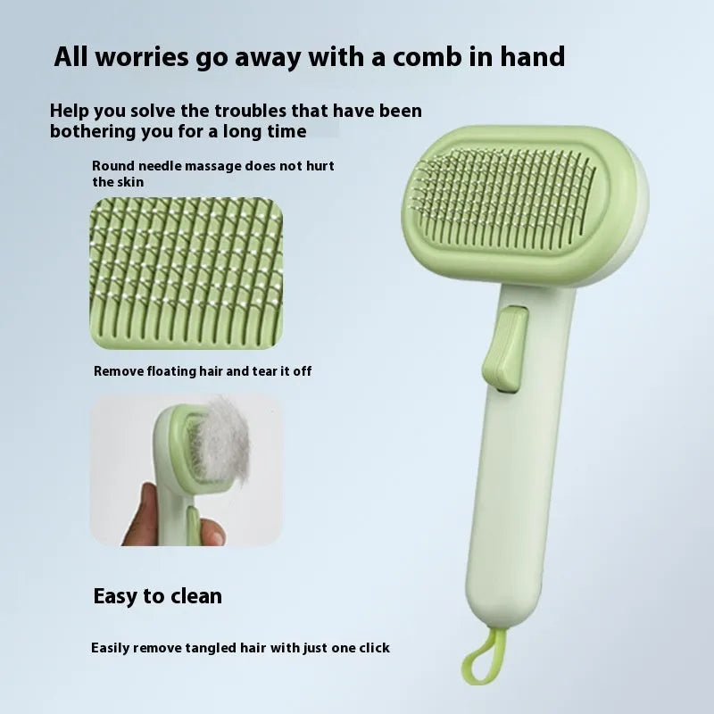 Large pet grooming comb with stainless steel blades for hair removal and knot untying in light green colour