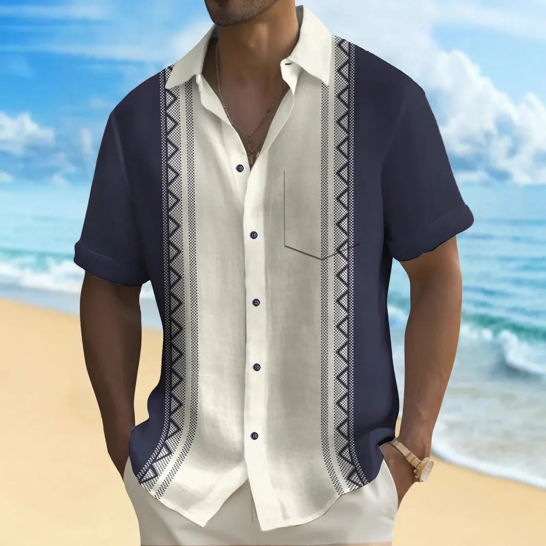 Men's multicolor printed loose shirt cardigan style leisure wear on hanger