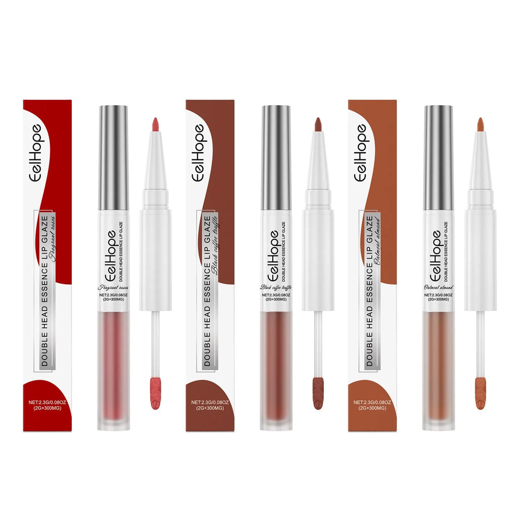 Double-headed lip liner and lacquer pen in Black Coffee Truffle shade showing both applicator ends