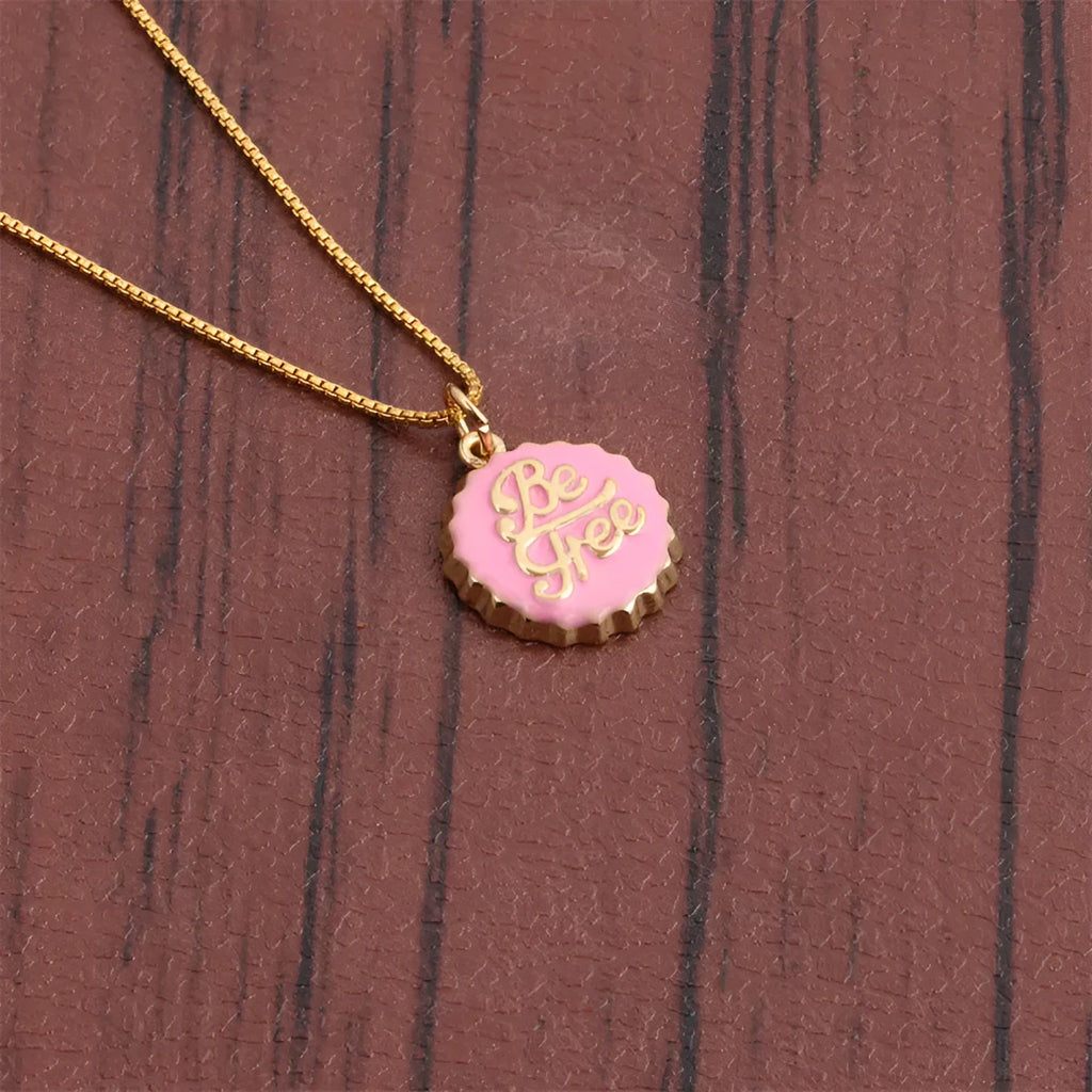 Copper bottle cap pendant necklace with 18K gold electroplating on 40cm chain