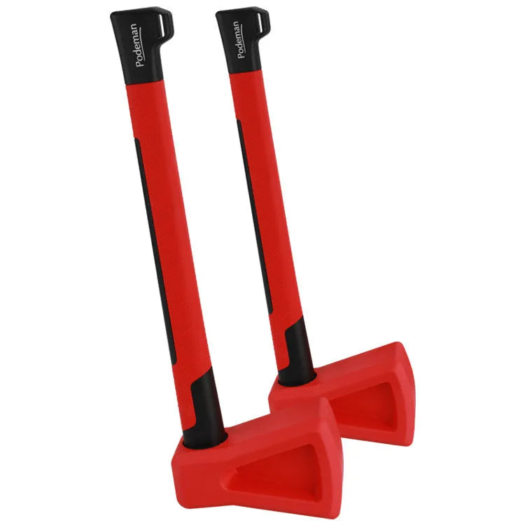 Red plastic axe muscle trainer for home fitness and functional strength workouts