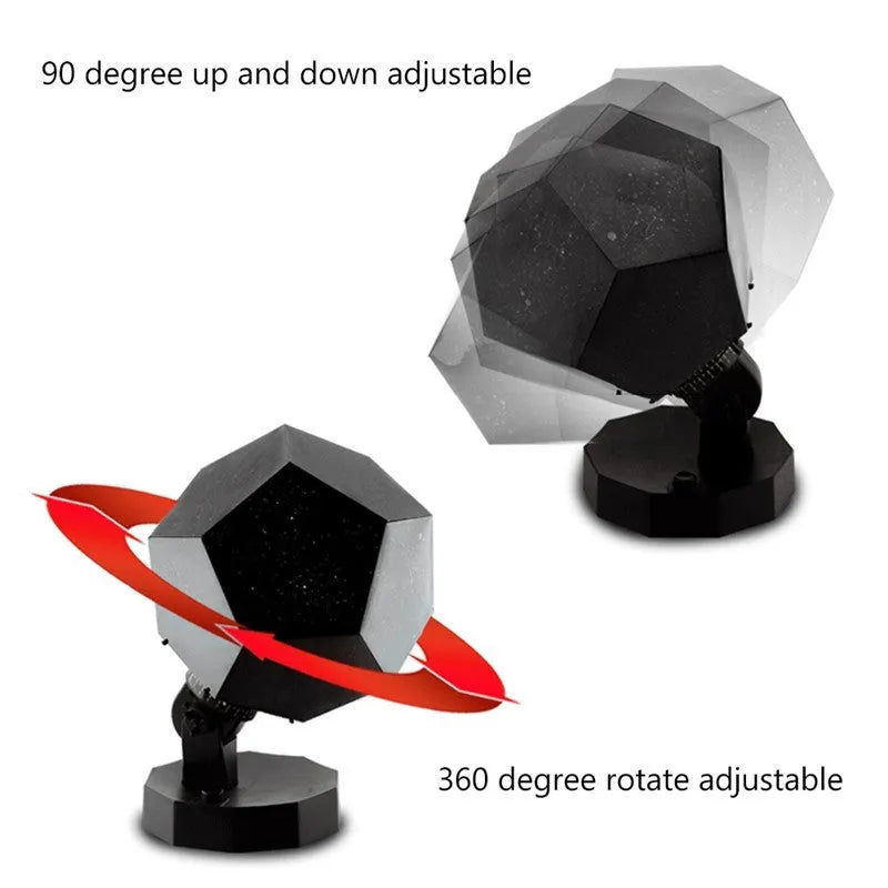 LED star projector night light showing constellation projection on a bedroom ceiling