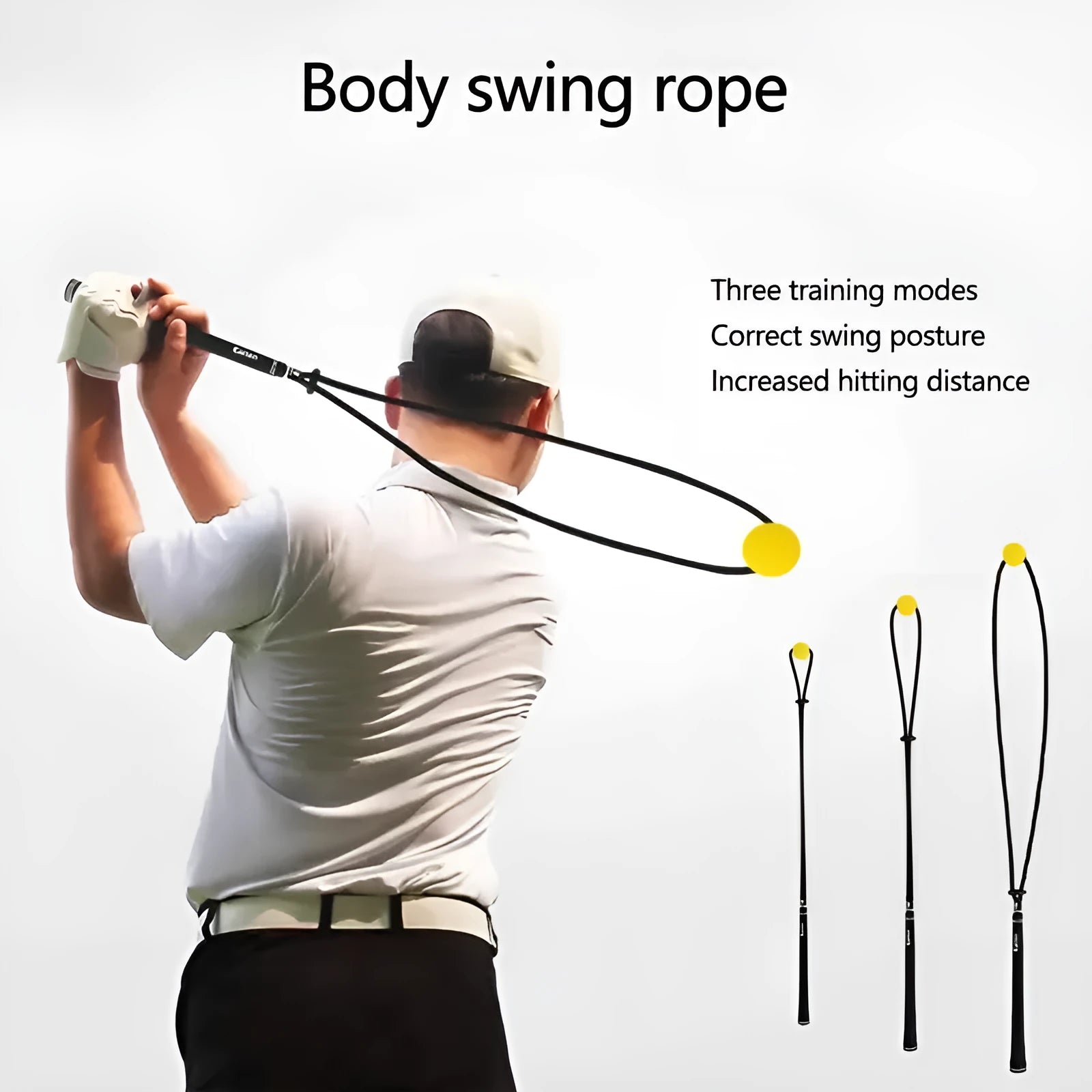 Black silicone elastic golf swing practice rope trainer for technique correction