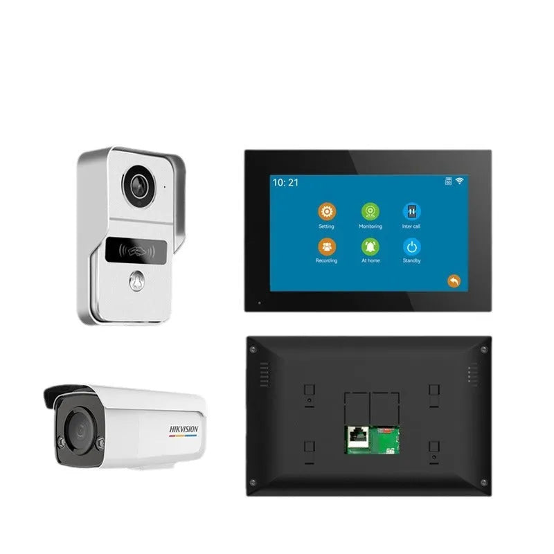 10-inch video intercom doorbell system with outdoor unit and 1080P HD camera for home security.