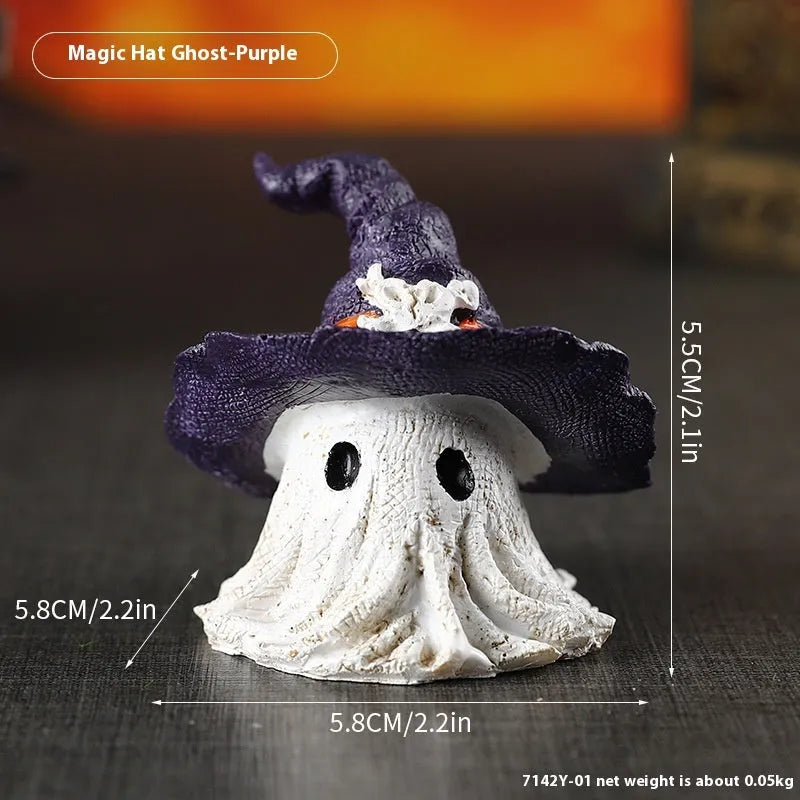 Resin wizard hat ghost ornament in black or purple colour for Halloween and Christmas decorations