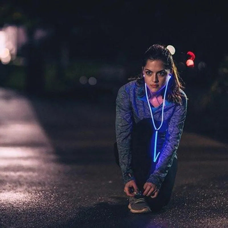 Compatible LED earphone with aluminum shell and music rhythm light in blue green or pink colors