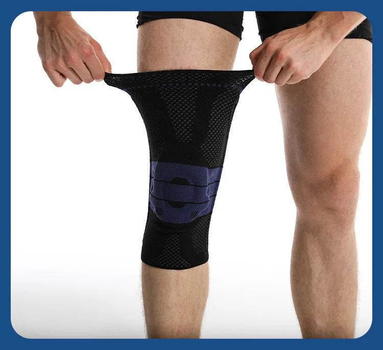 Adult sports knee pads in black and blue colour for basketball and running protection
