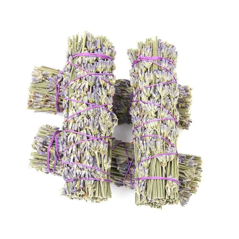 Natural dried lavender buds on a bamboo aromatherapy stick for air freshening.